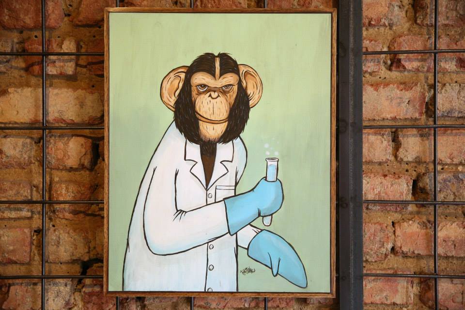 “Um Macaco Cientista” Acrílica sobre madeira MDF 40 x 50cm (Divulgação/Henrique Madeira)